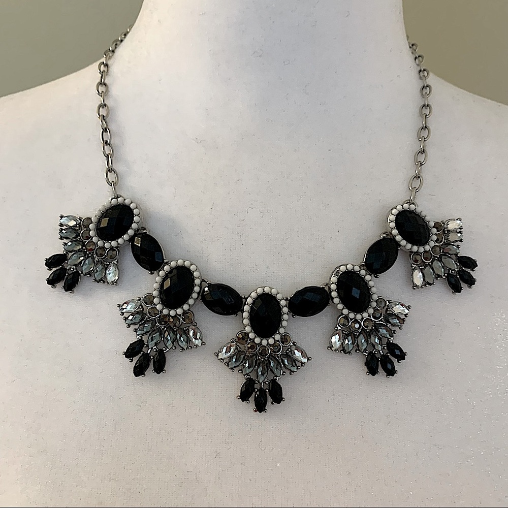 Rhinestone Black and White Jeweled Statement Necklace